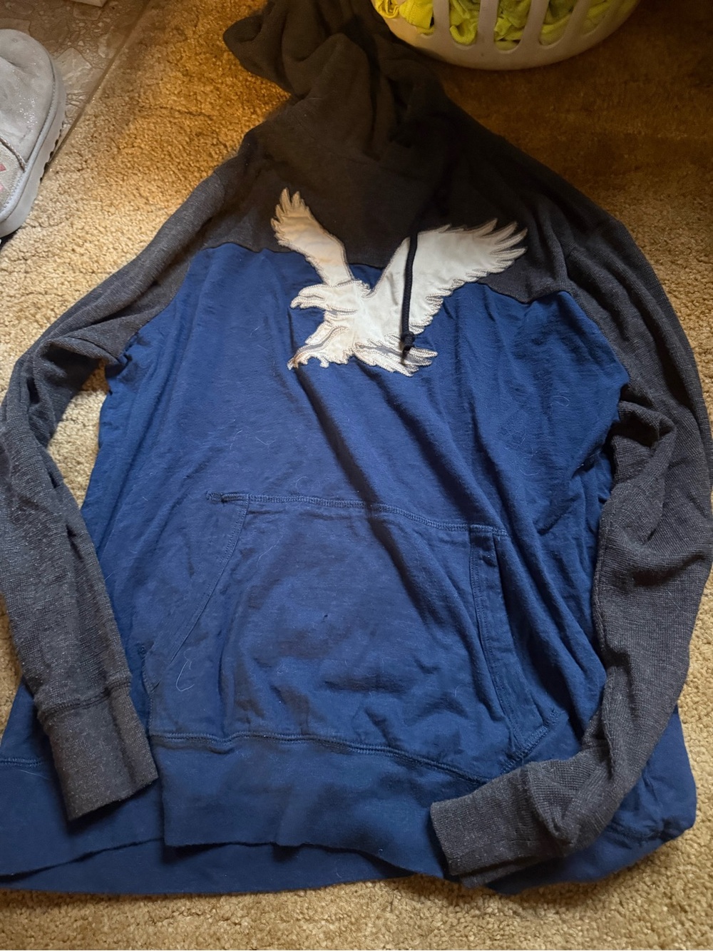 American Eagle Outfitters Navy and Charcoal Eagle Hoodie